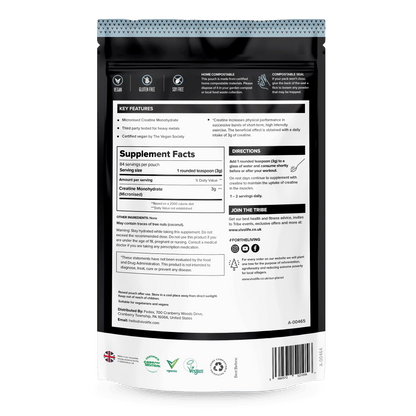 Vivo Life ultra-pure micronized creatine monohydrate supplement container with label, showing supplement product for fitness.
