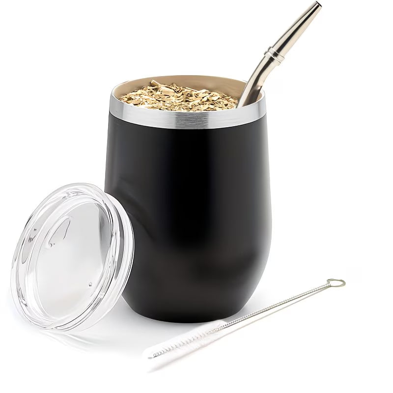 Large capacity yerba mate gourd and bombilla set by TEMU with lid, ideal for traditional mate drinking and complete starter kit