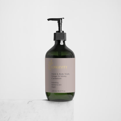 Longevity, Hand & Body Wash – Ginger & Smoky Cardamom (490ml) - GREEN LIFE CYPRUS