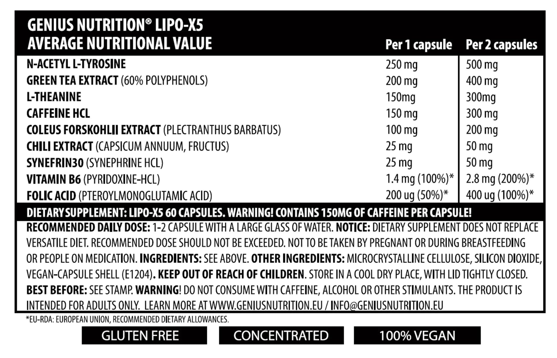 Genius Nutrition LIPO-X5 supplement bottle with 60 capsules, dietary supplement for metabolism support and energy enhancement