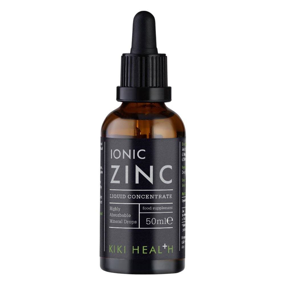 Kiki Health Ionic Zinc Liquid Concentrate supplement in a 50ml bottle, herbal supplement for immune support.