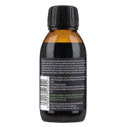 Kiki Health Liquid Chlorophyll supplement in a 125ml bottle, used for health and detox, by Herbalistas.