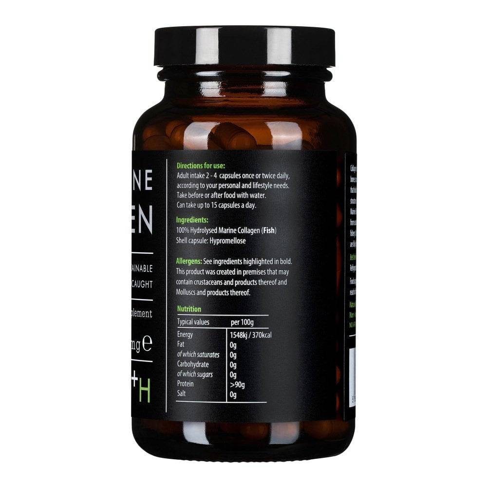 Kiki Health Pure Marine Collagen supplement in 150 vegan capsules, showing the product bottle and label.