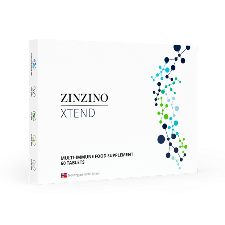 Zinzino Xtend supplement bottle with 60 tablets, showing the label and product packaging in a clear, close-up view.