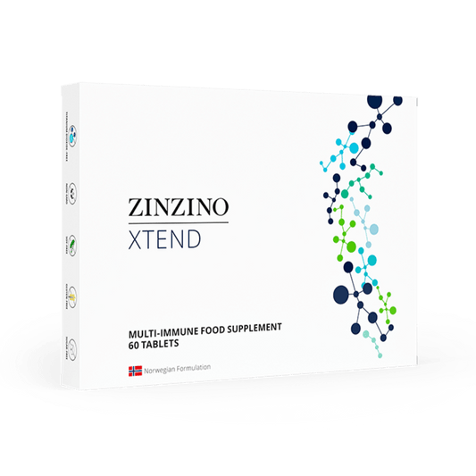 Zinzino Xtend supplement bottle with 60 tablets, showing the label and product packaging in a clear, close-up view.