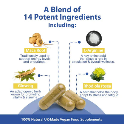 Natagra Male Vitality Supplement by Strength & Spices, 20 capsules of 1000mg herbal formula for male health and energy.