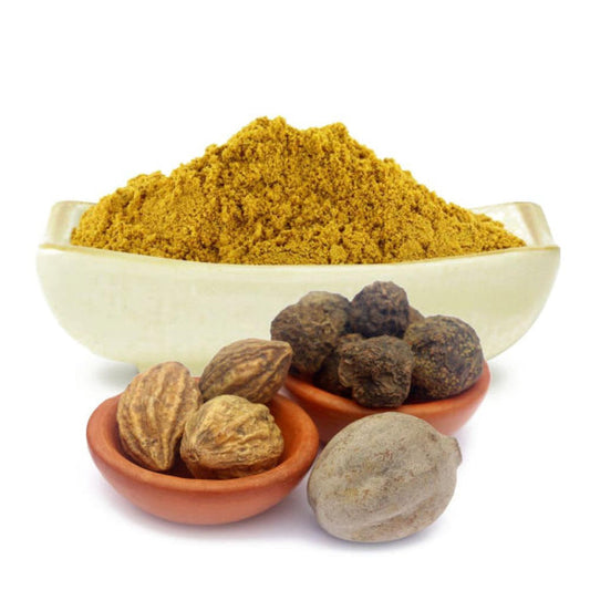 Organic India BIO Triphala Powder in a 100g package, featuring finely ground herbal supplement from GREEN LIFE CYPRUS.